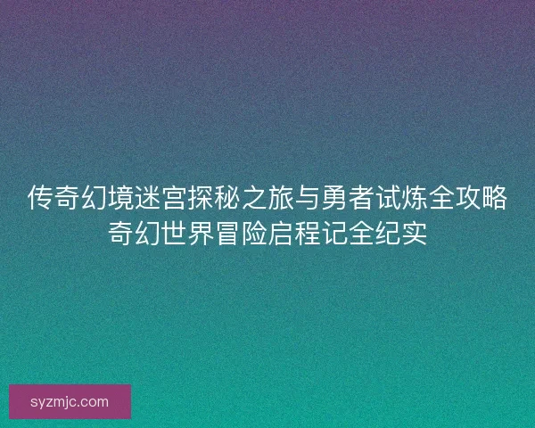 传奇幻境迷宫探秘之旅与勇者试炼全攻略奇幻世界冒险启程记全纪实