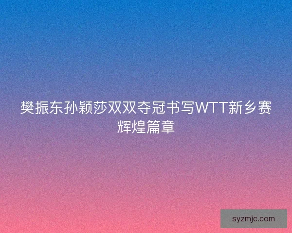樊振东孙颖莎双双夺冠书写WTT新乡赛辉煌篇章